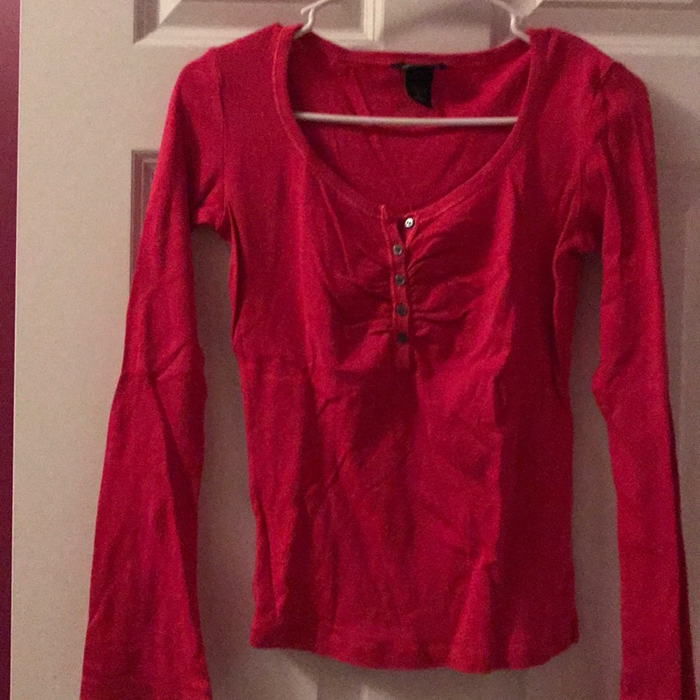 Hot pink long sleeve scoop neck